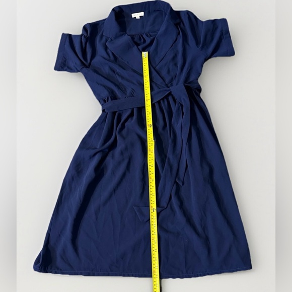 Böhme‎ Navy Wrap Dress Size Large Pockets  Midi Belted Classic Chic Style - Picture 8 of 12